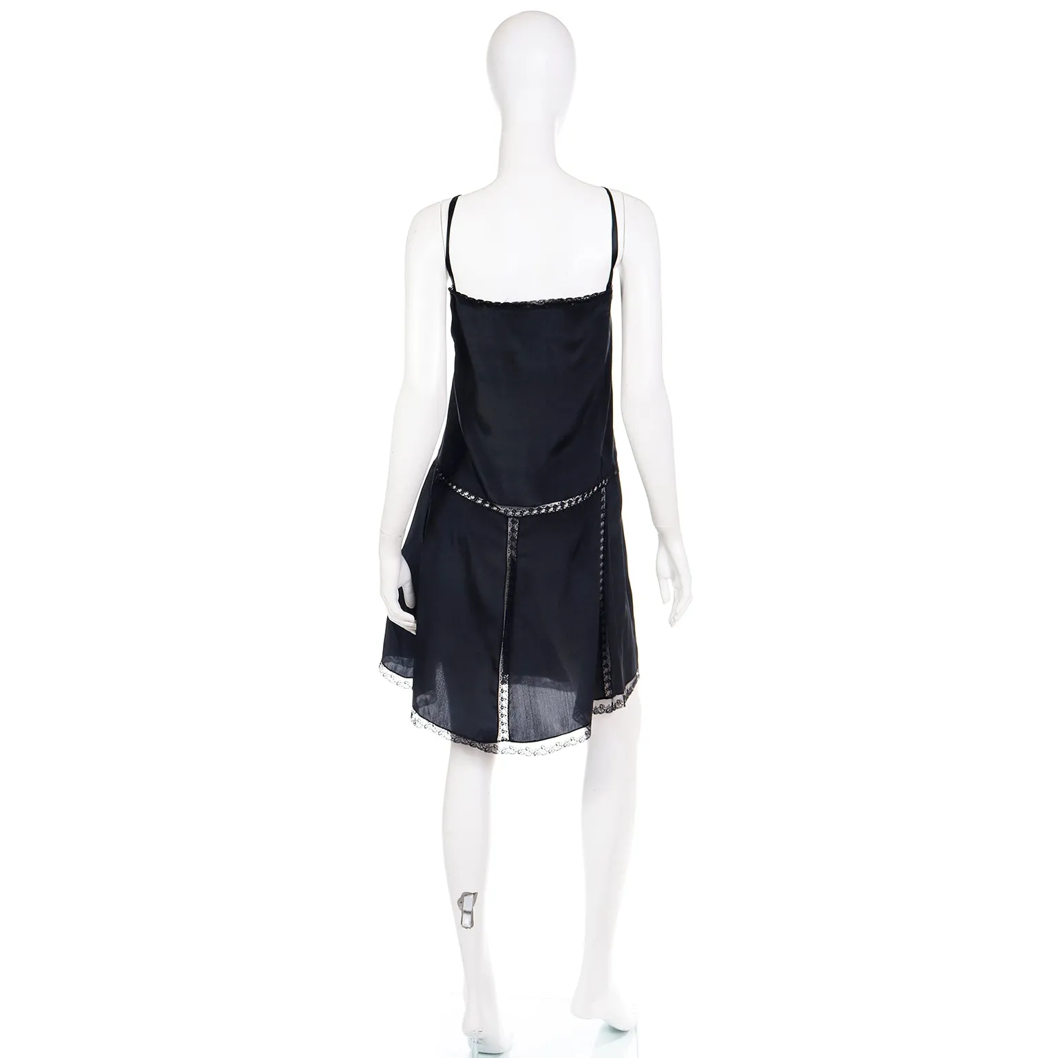 1920s Flapper Black Chemise Teddy Slip or Dress With Lace Bodice