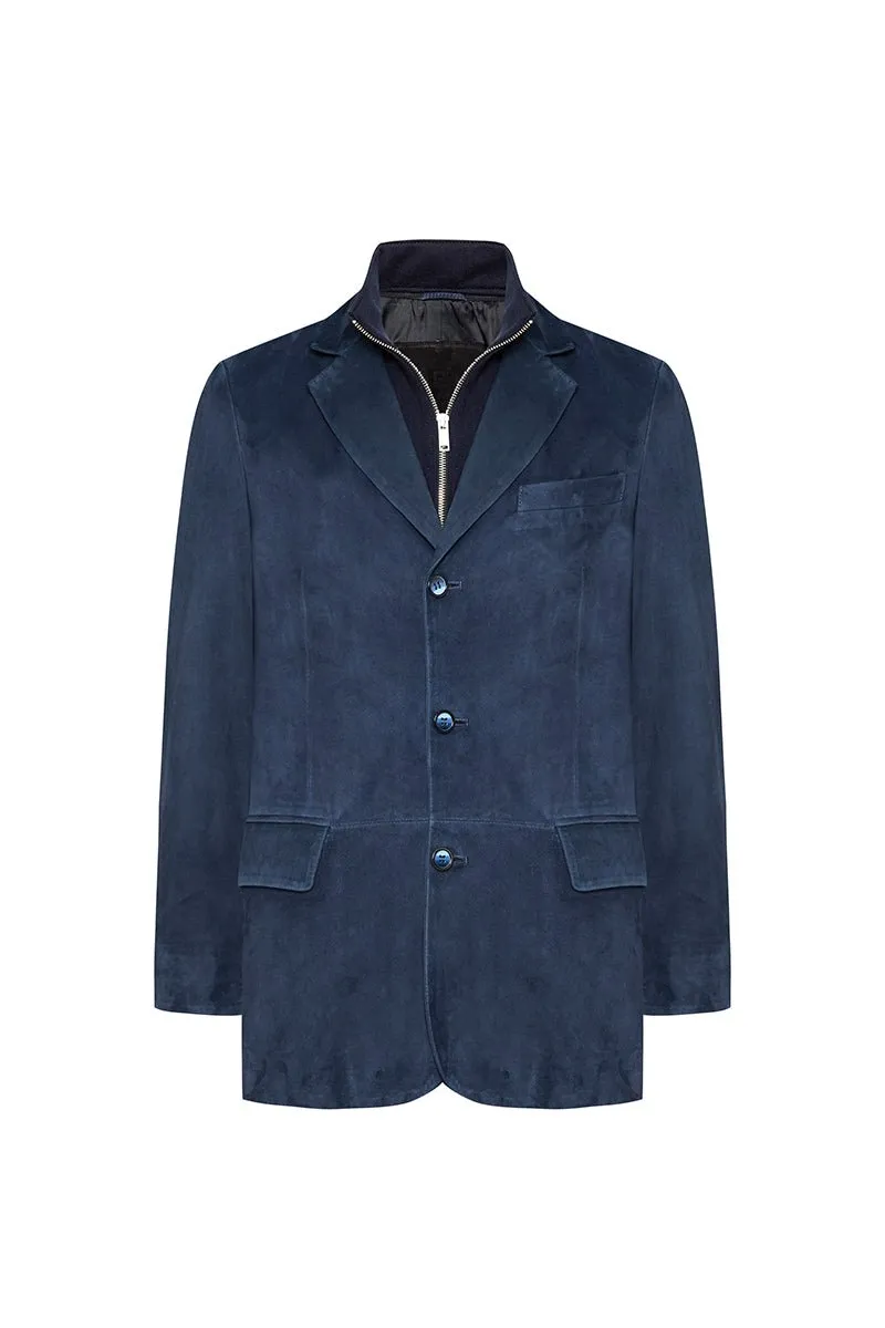 Albo Men's Suede Blazer Jacket - Navy Blue