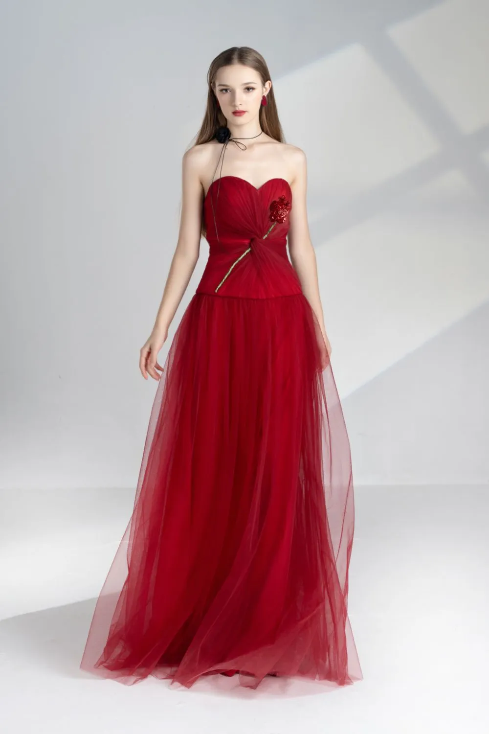 Alena A-line Sweetheart Neck Mesh Floor Length Dress