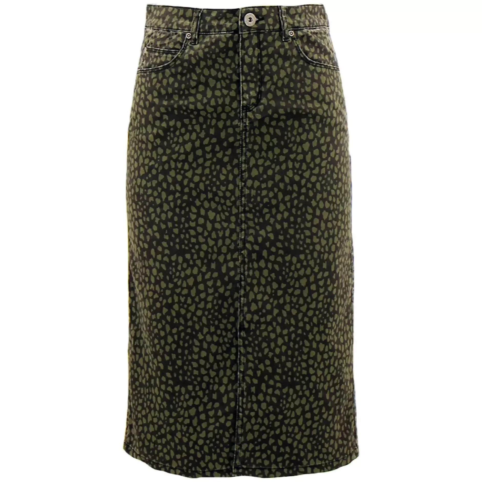 Animal Print Midi Length Jean Skirt - Khaki & Black