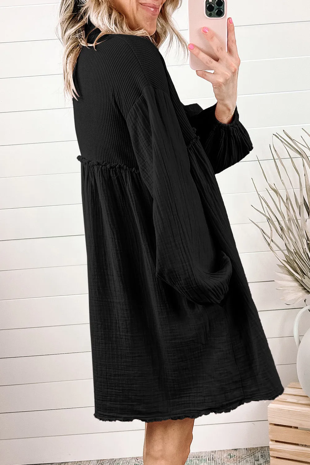 *APP EXCLUSIVE* Buttoned Collared Neck Dropped Shoulder Shirt Dress