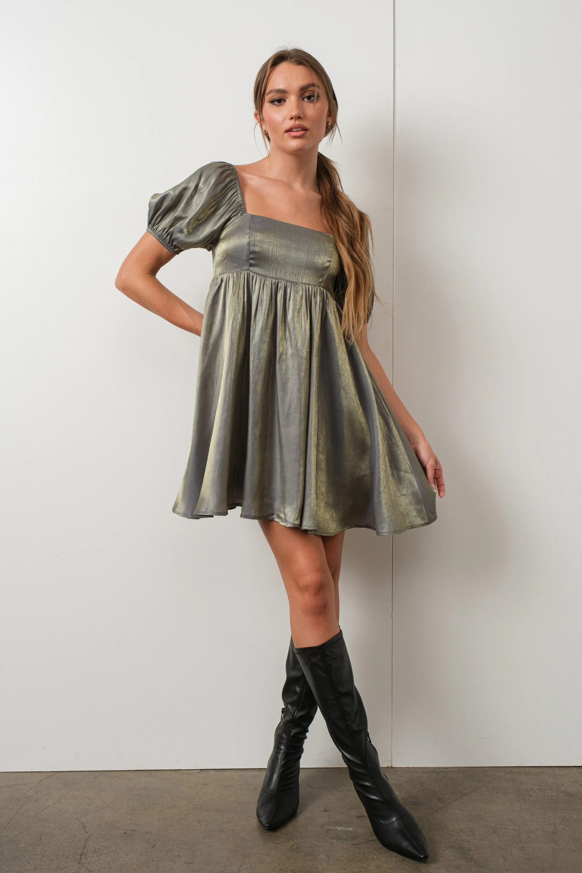 Arela Shimmer Babydoll Dress