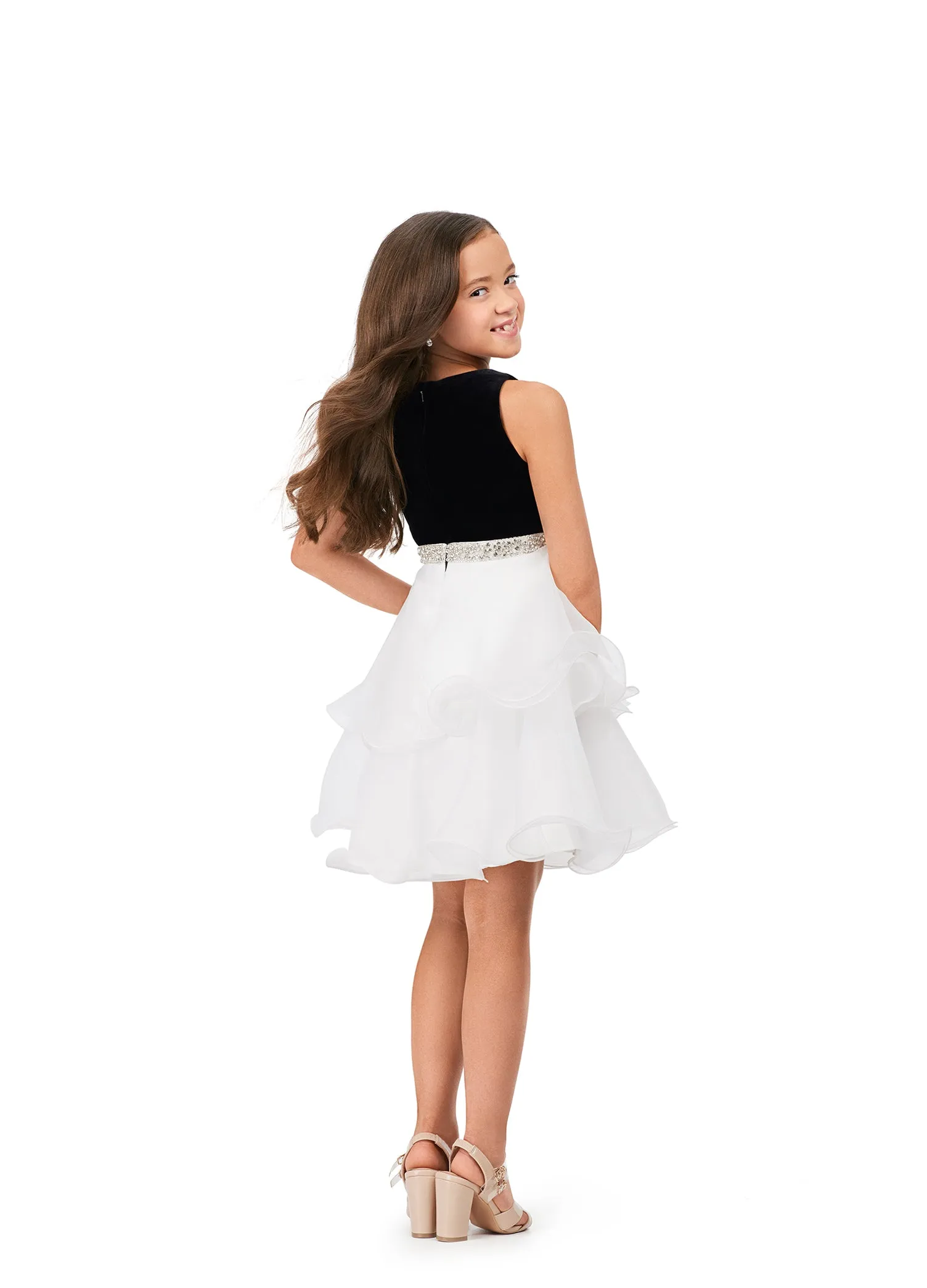 Ashley Lauren Kids 8216 Velvet Bustier And Organza Skirt Beaded Detail Crew Neckline Cocktail Dress