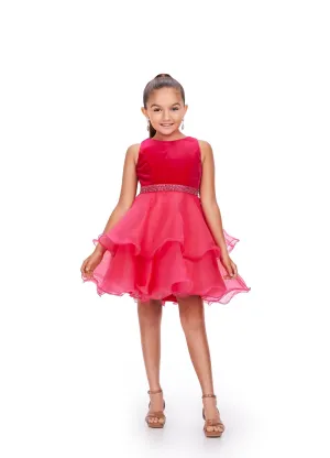 Ashley Lauren Kids 8216 Velvet Bustier And Organza Skirt Beaded Detail Crew Neckline Cocktail Dress