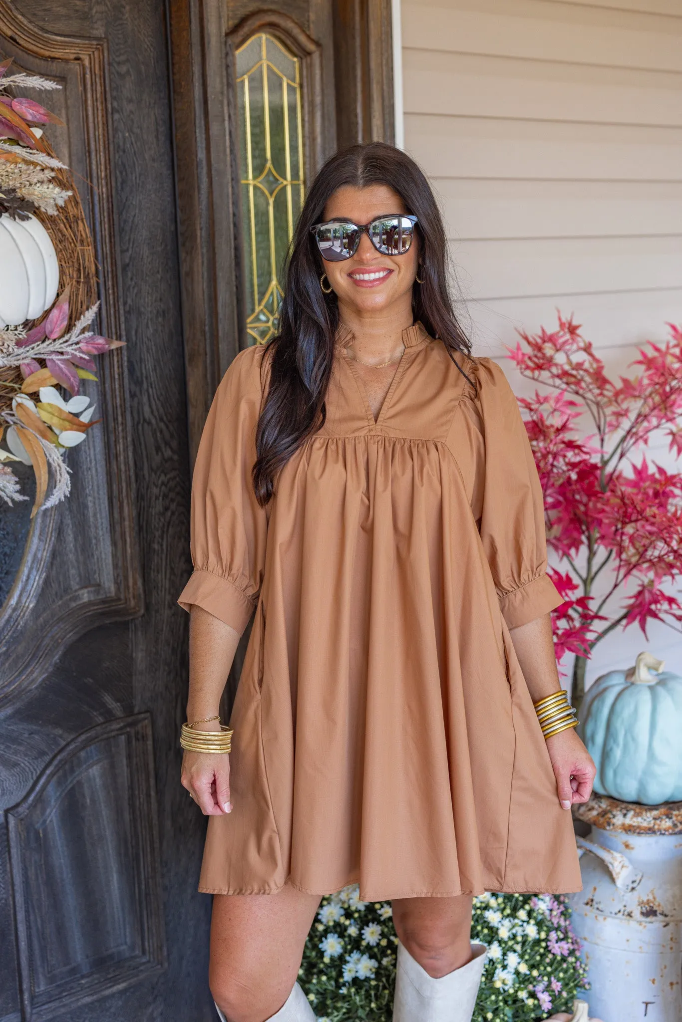 Autumn Nights Caramel Babydoll Dress