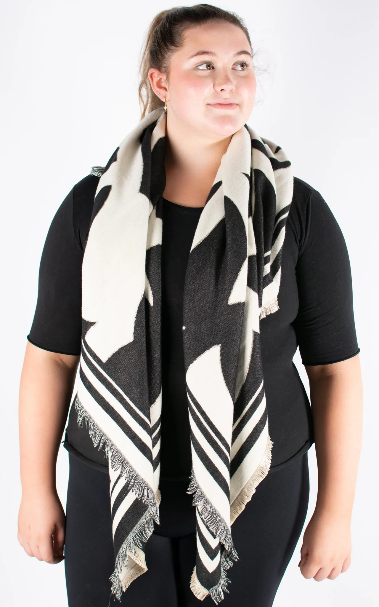 Autumn Winter Scarf | Square | Flower Print | Black