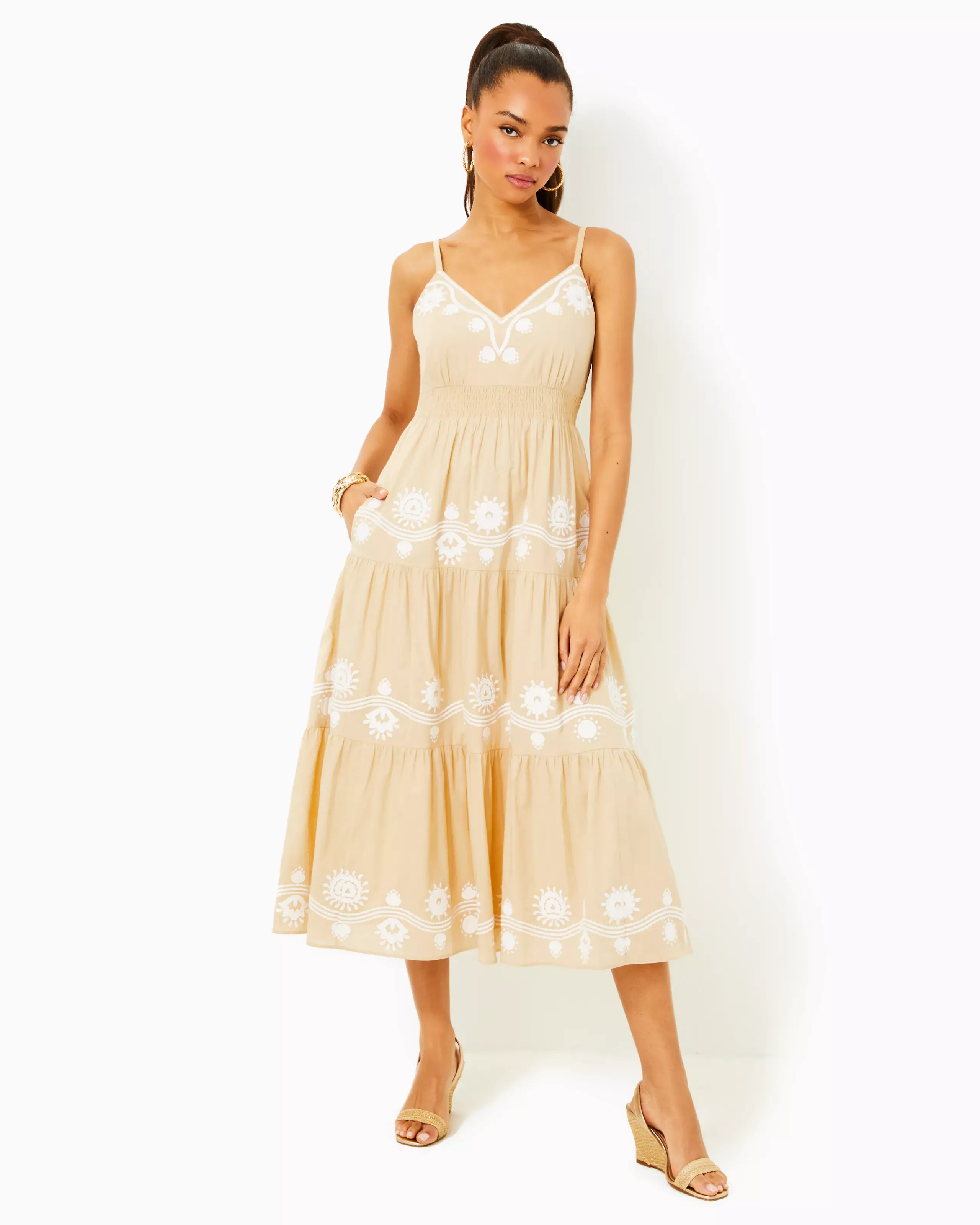 Aviry Embroidered Midi Dress - Sand Bar