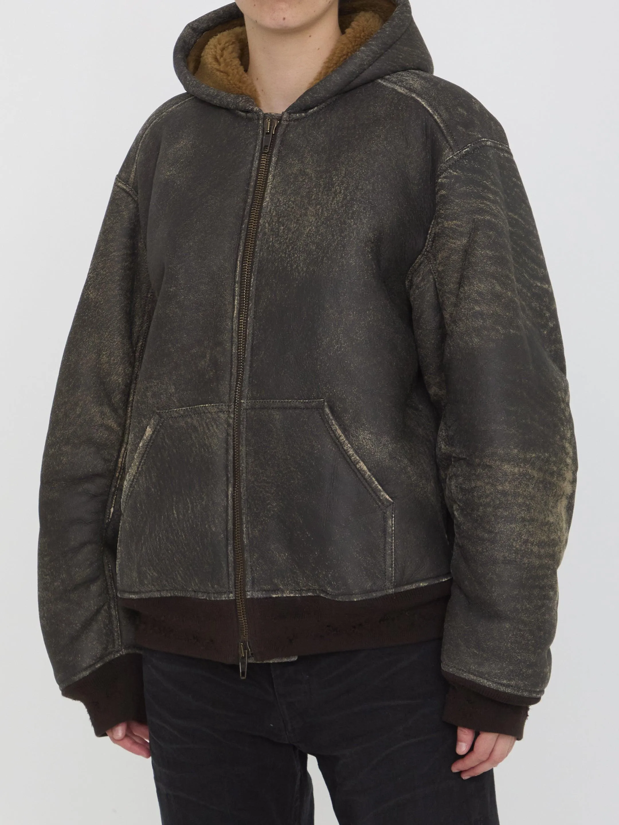 Balenciaga Shearling Zip-Up Hoodie Jacket