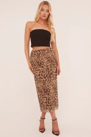 Beige Leopard Print Midi Skirt - Avina