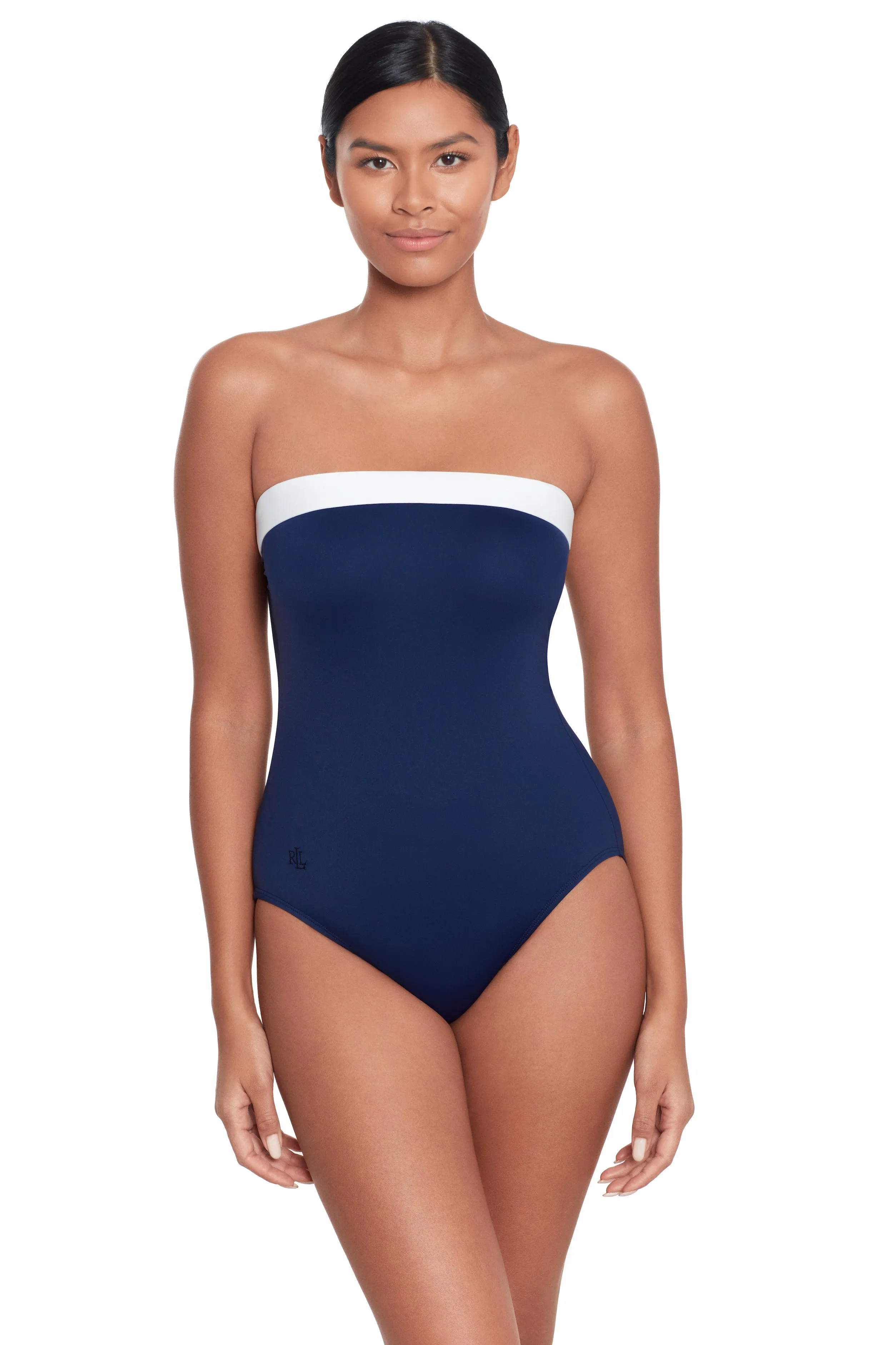 Bel Air Bandeau Navy and White Swimsuit