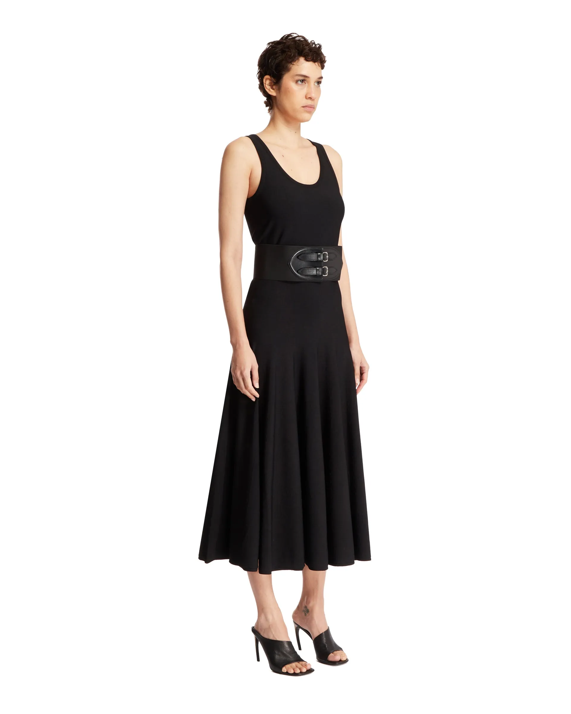 Belted Midi Viscose Dress