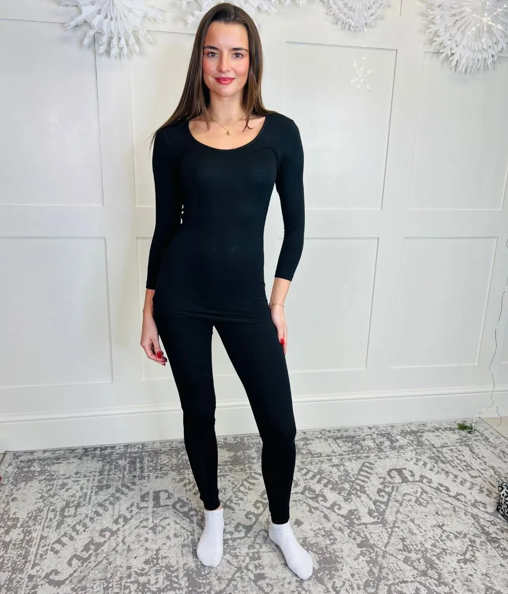 Black Thermal Scoop Neck Top