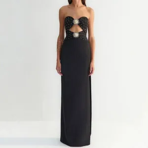 Briar Strapless Jewel Decor High Slit Maxi Dress