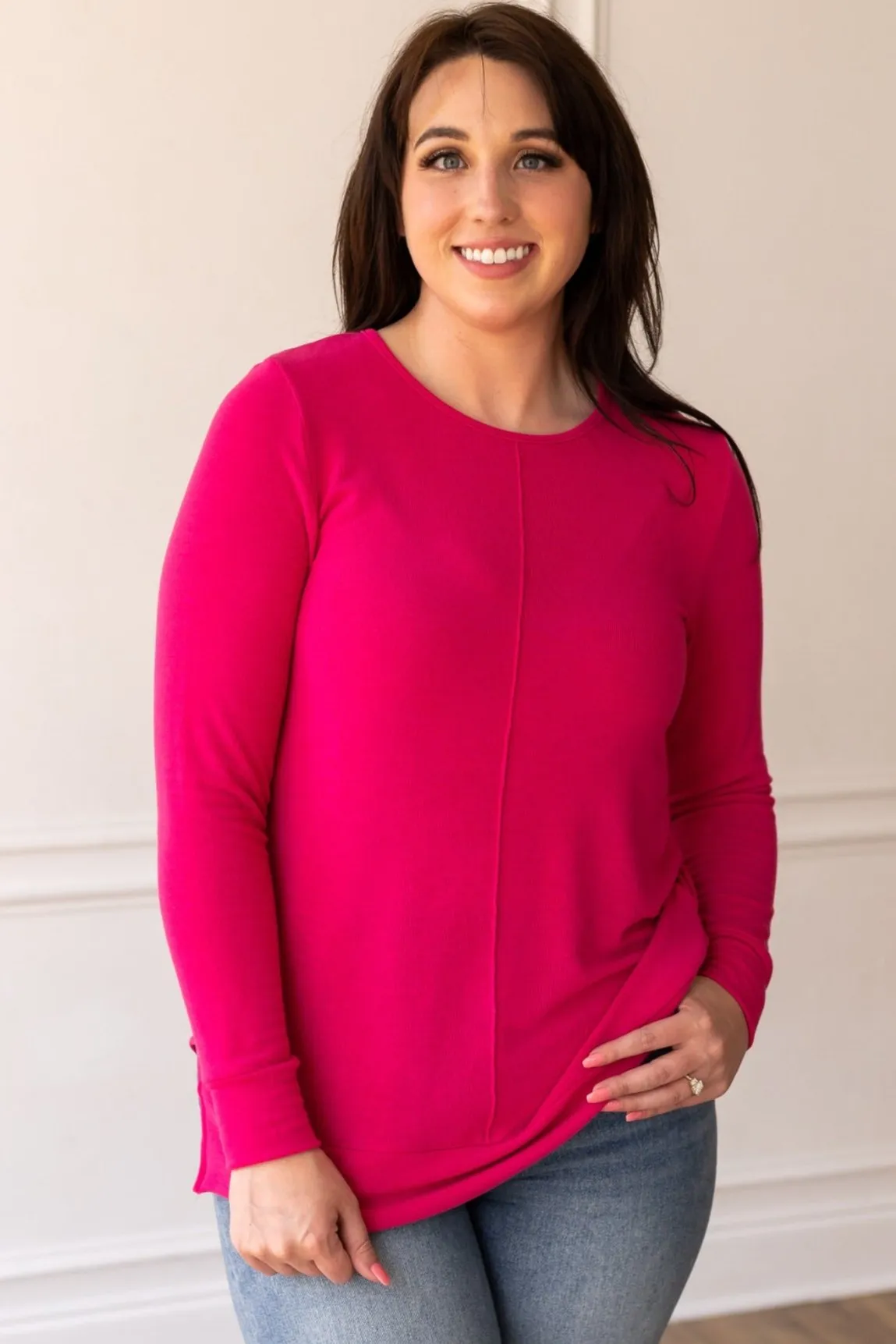 Bubblegum Bliss Top Knit Tunic with Front Seam