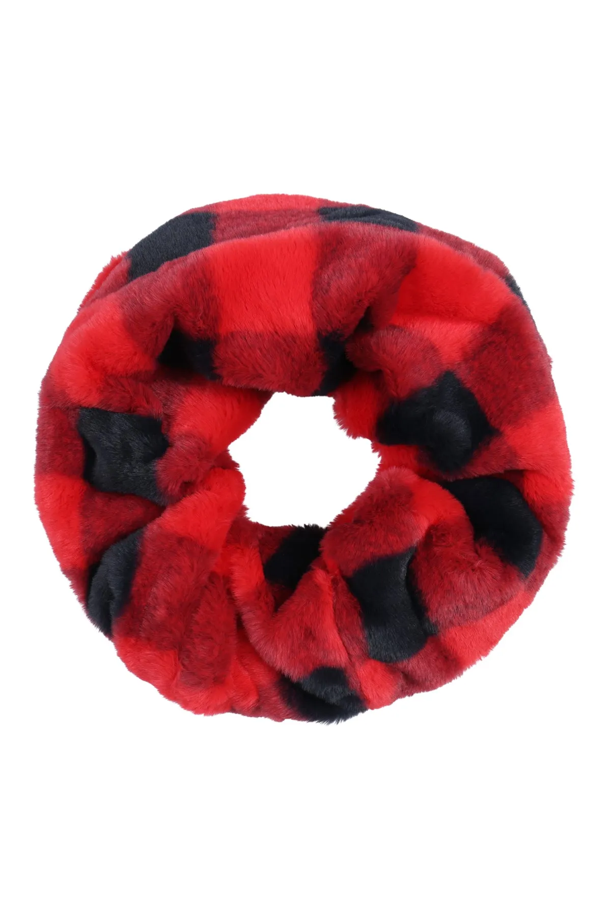 BUFFALO PLAID FUR TWIST INFINITY SCARF/6PCS