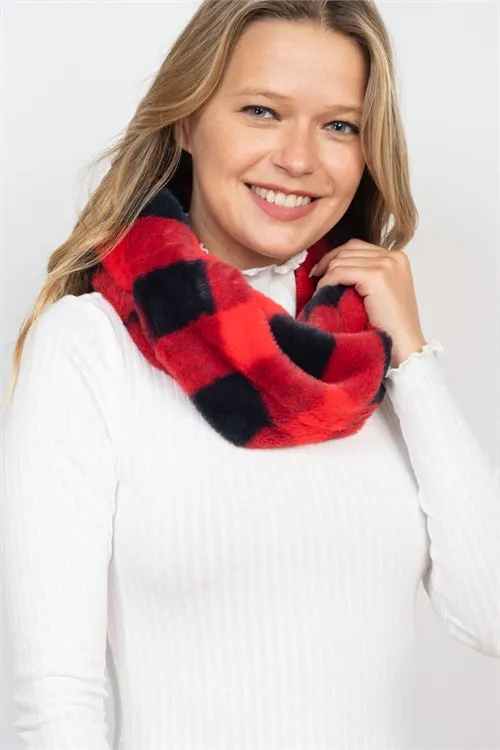 BUFFALO PLAID FUR TWIST INFINITY SCARF/6PCS