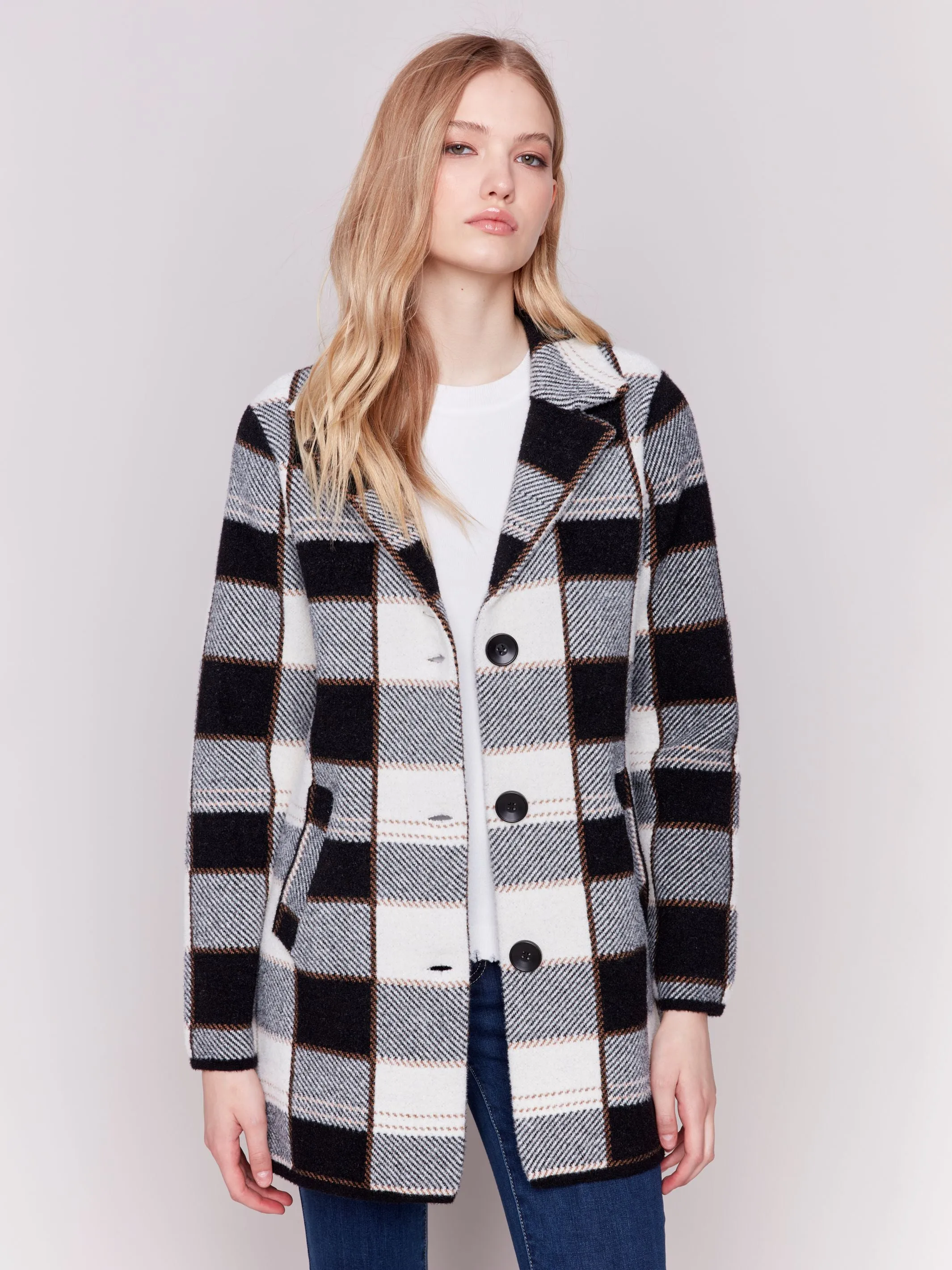 Charlie B- Knit Plaid Jacket