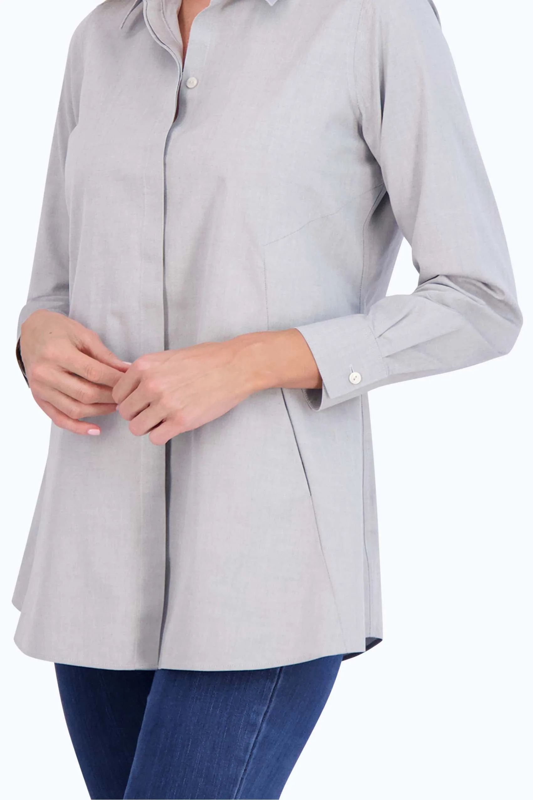 Cici Pinpoint No Iron Long Sleeve Tunic, Silver