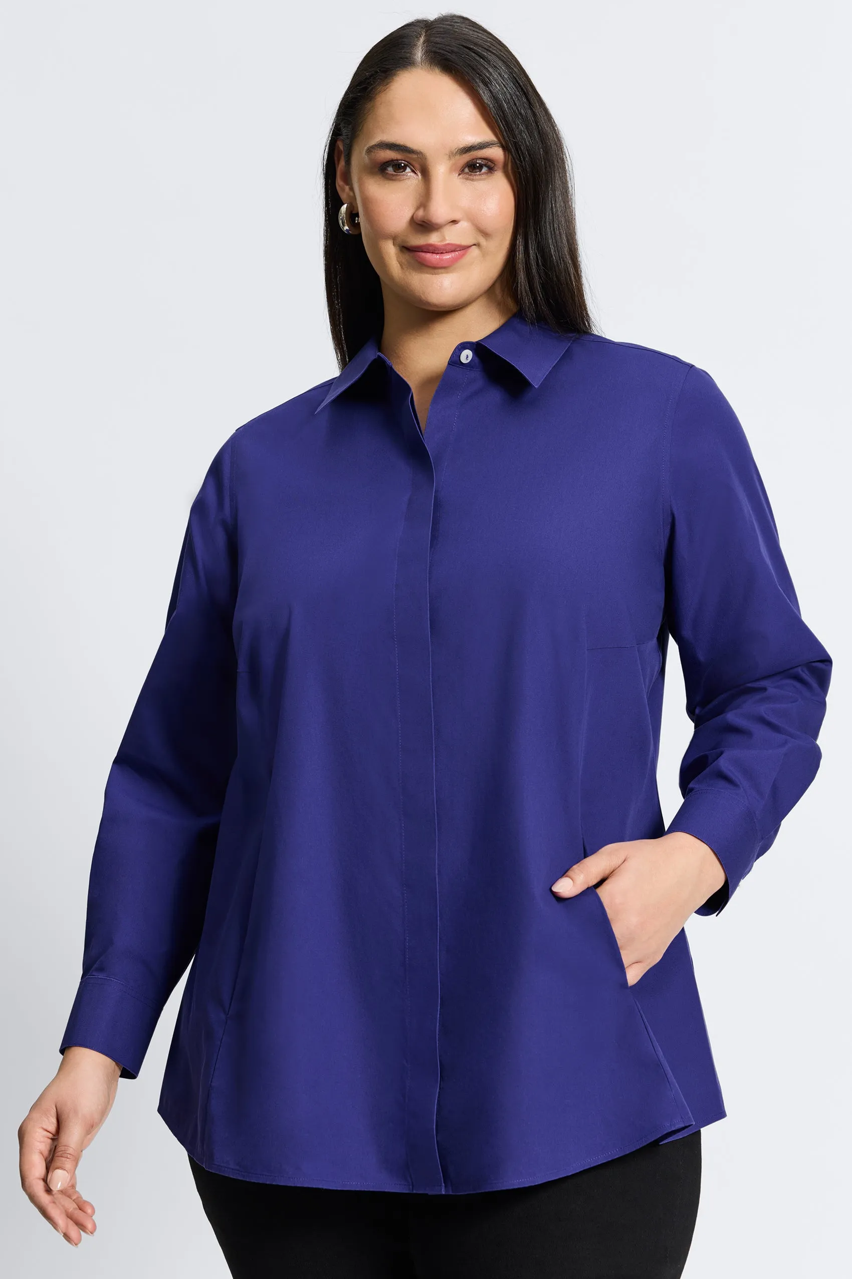 Cici Plus Pinpoint No Iron Long Sleeve Tunic