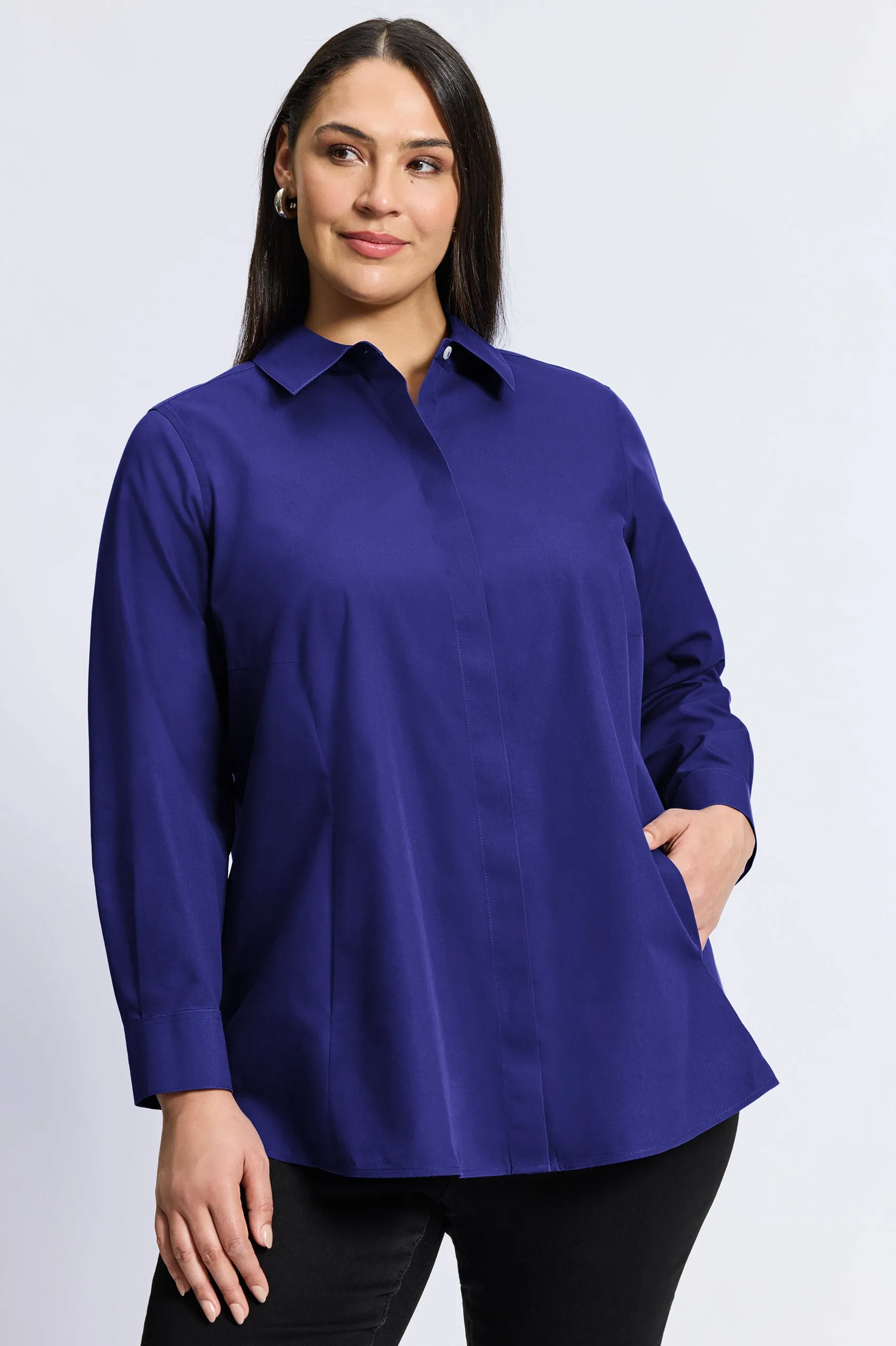 Cici Plus Pinpoint No Iron Long Sleeve Tunic