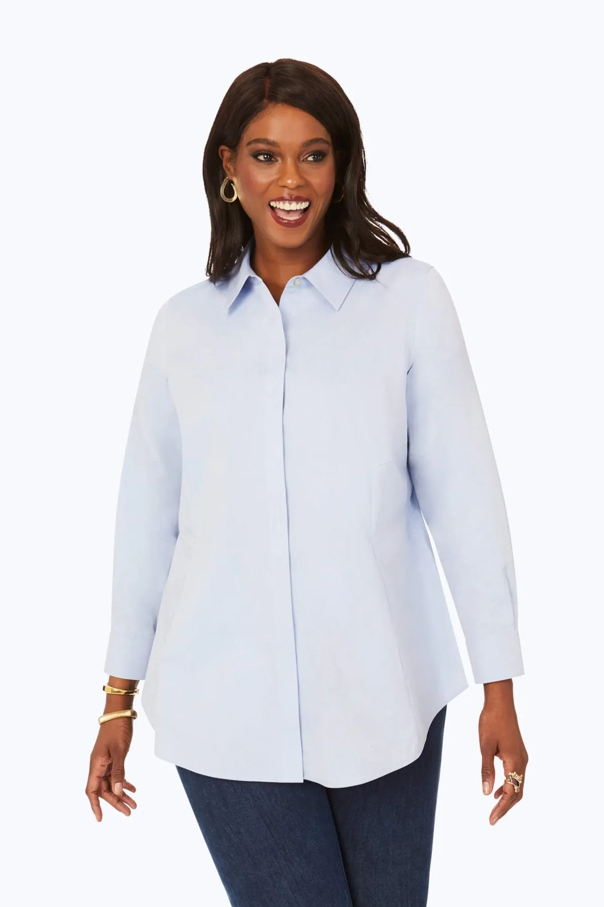 Cici Plus Pinpoint No Iron Long Sleeve Tunic