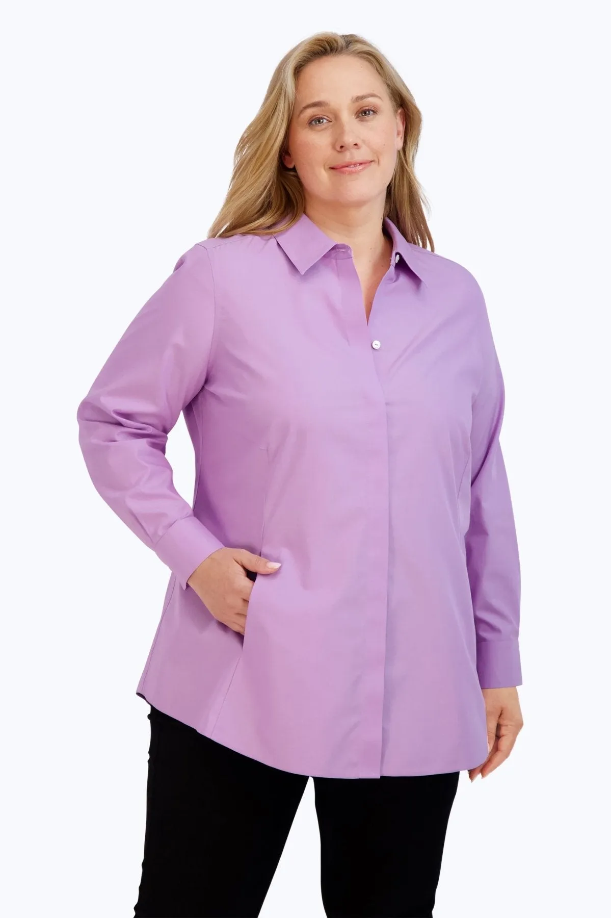 Cici Plus Pinpoint No Iron Long Sleeve Tunic