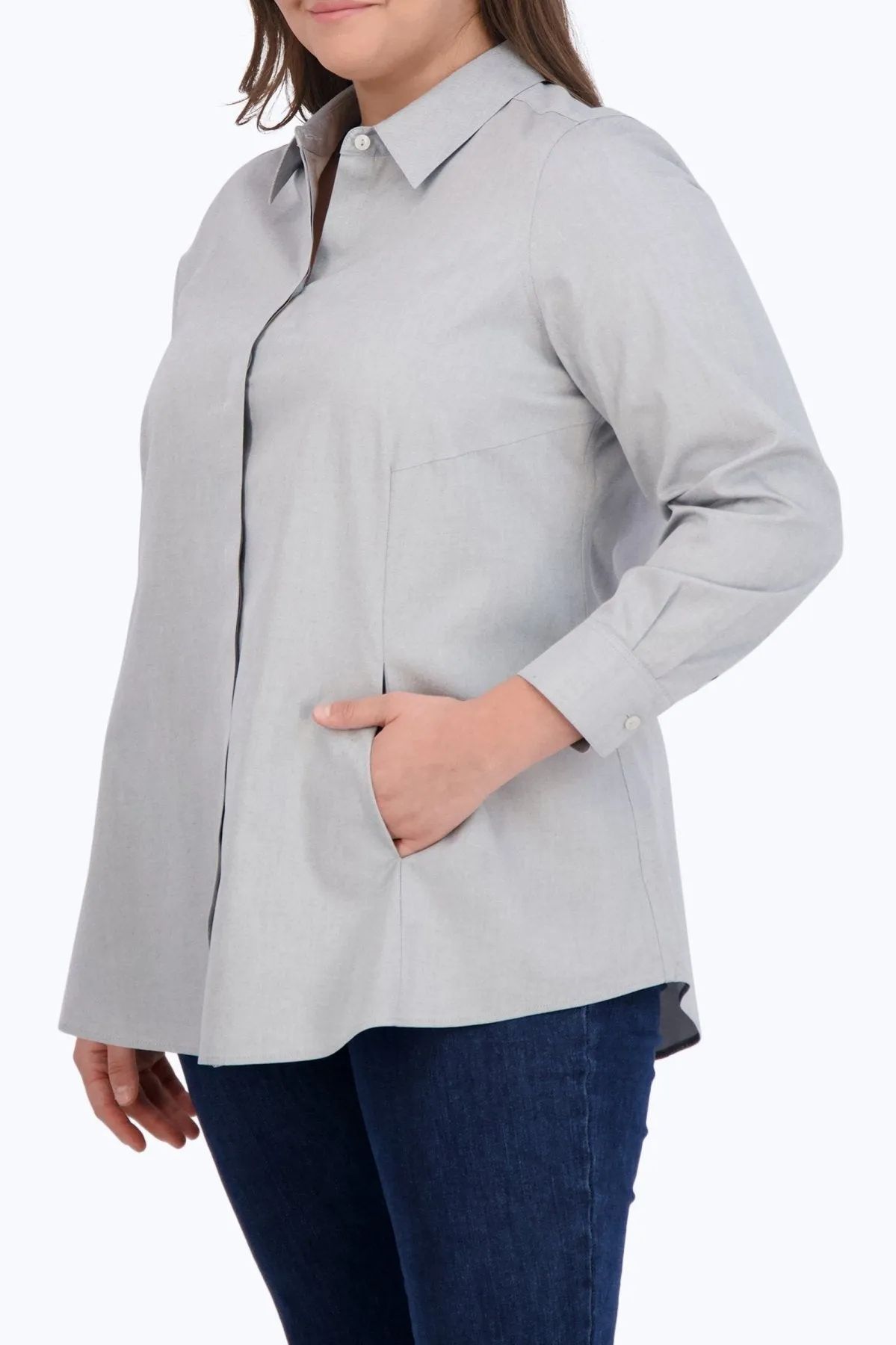 Cici Plus Pinpoint No Iron Long Sleeve Tunic