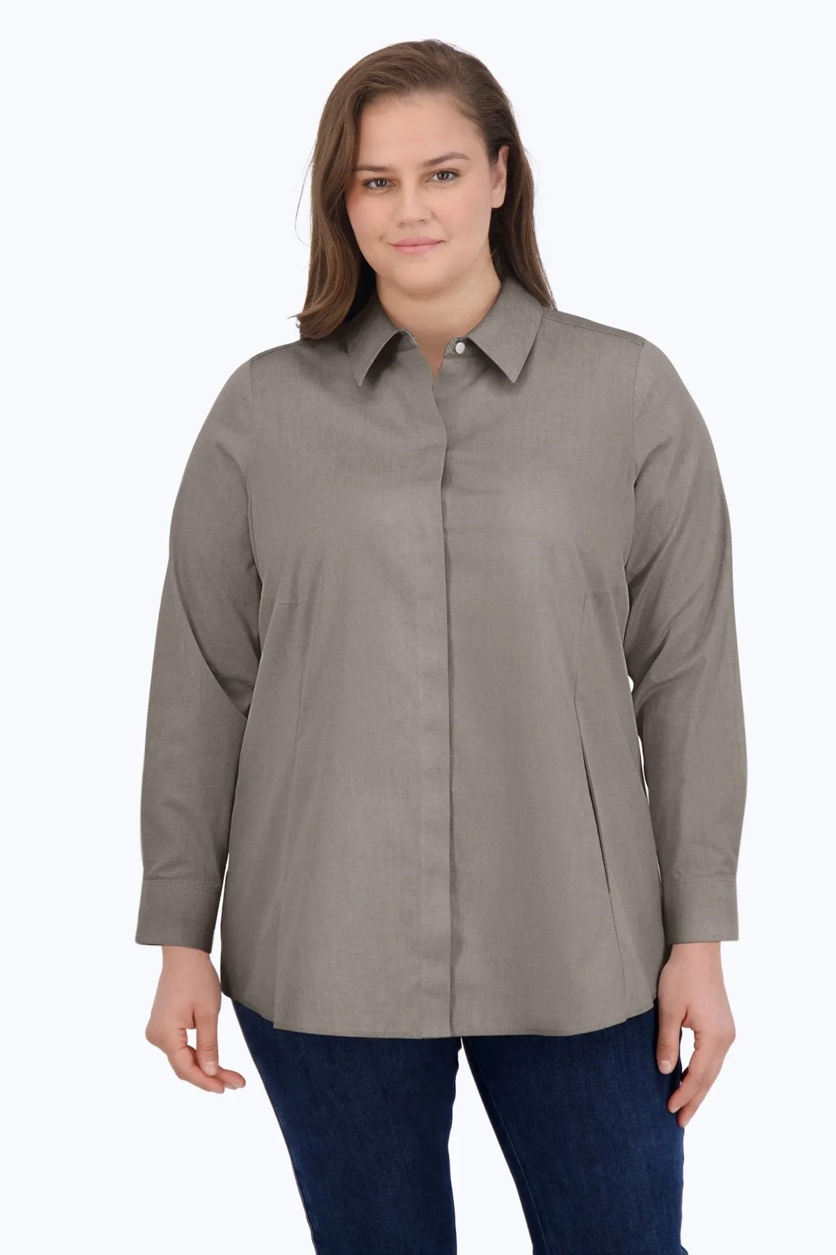 Cici Plus Pinpoint No Iron Long Sleeve Tunic