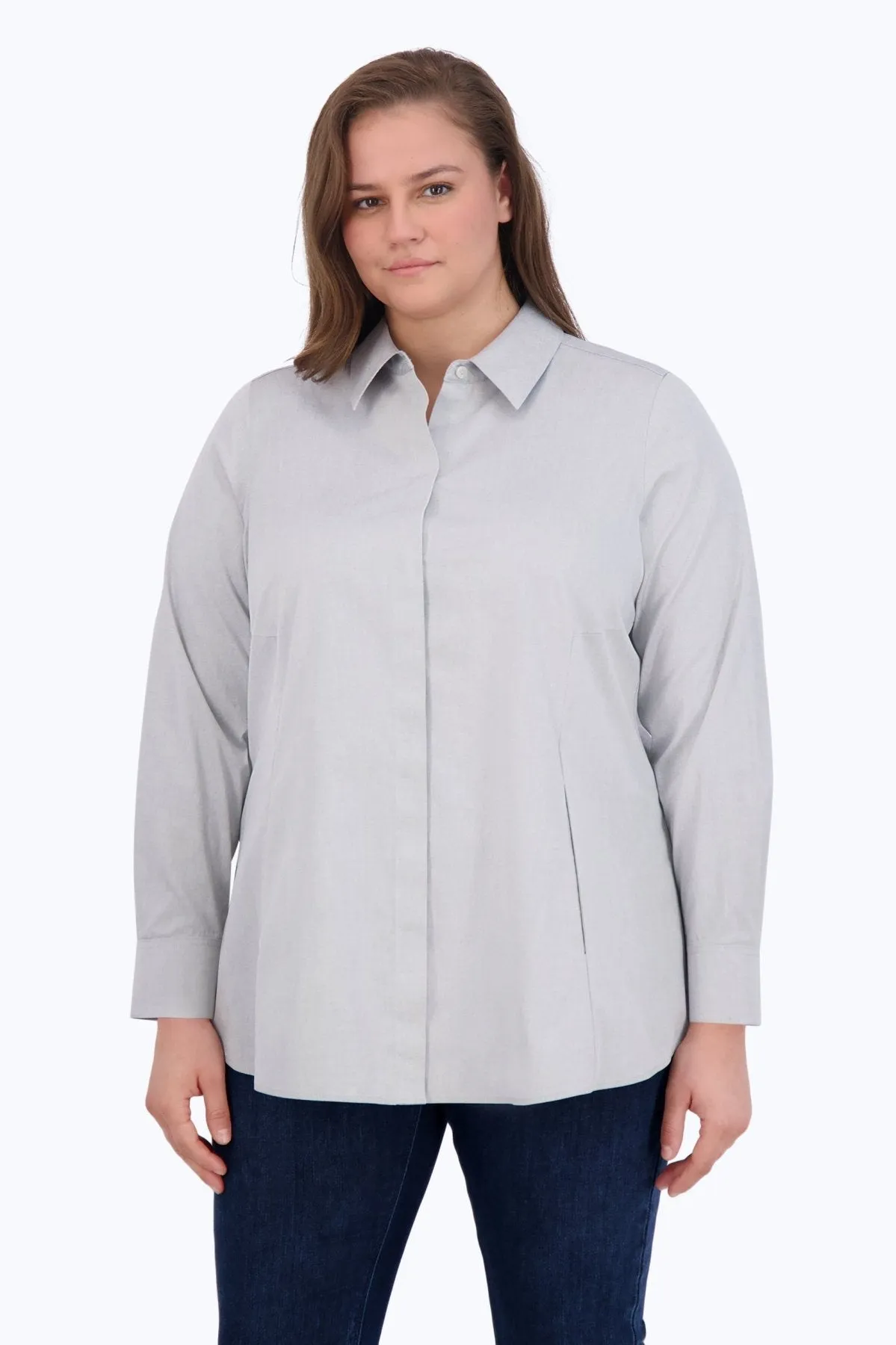 Cici Plus Pinpoint No Iron Long Sleeve Tunic