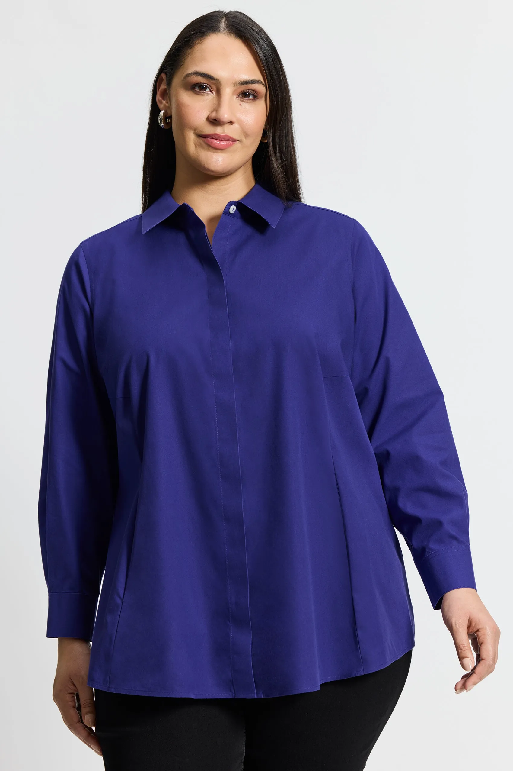 Cici Plus Pinpoint No Iron Long Sleeve Tunic