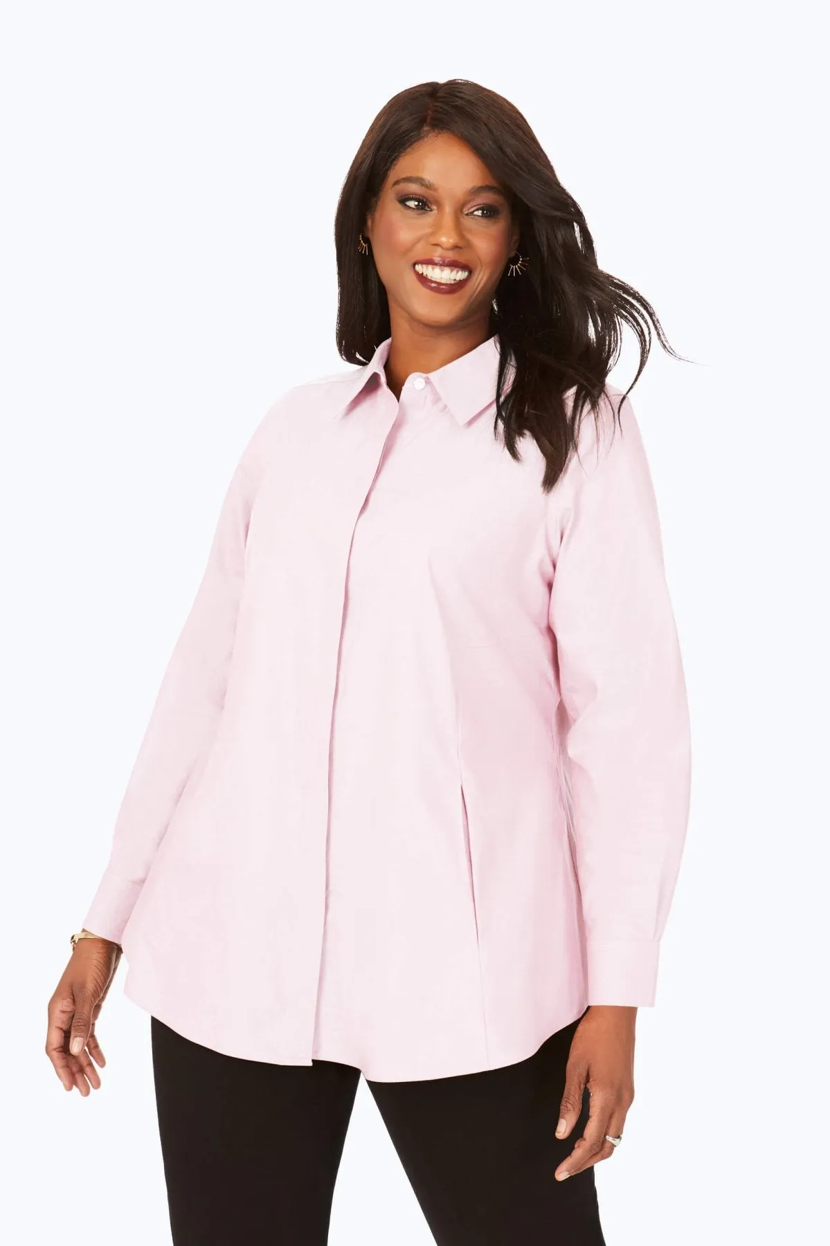 Cici Plus Pinpoint No Iron Long Sleeve Tunic