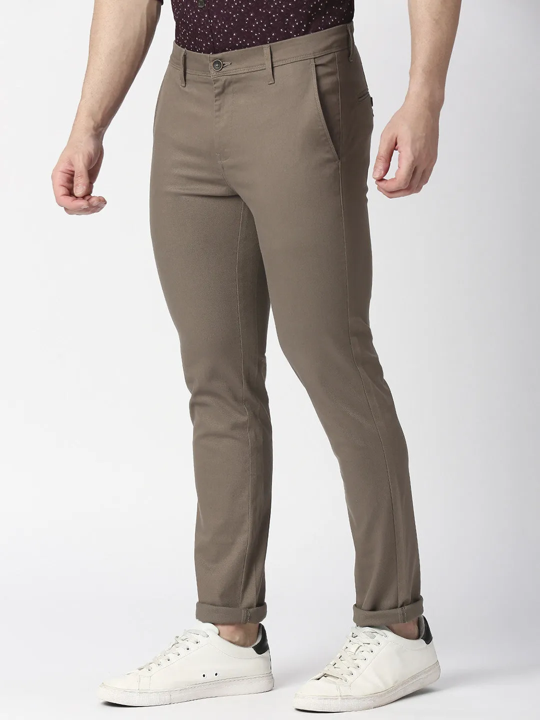 Coffee Brown Slim Tapered Cotton Trouser