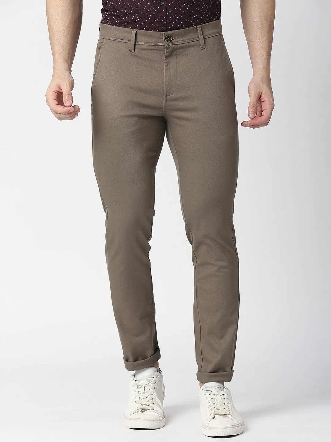 Coffee Brown Slim Tapered Cotton Trouser