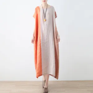 Color Block Linen Loose Fitting Dress