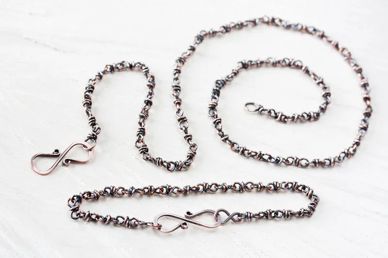 Copper Jewelry SET: Handmade Copper Chain Necklace and Bracelet