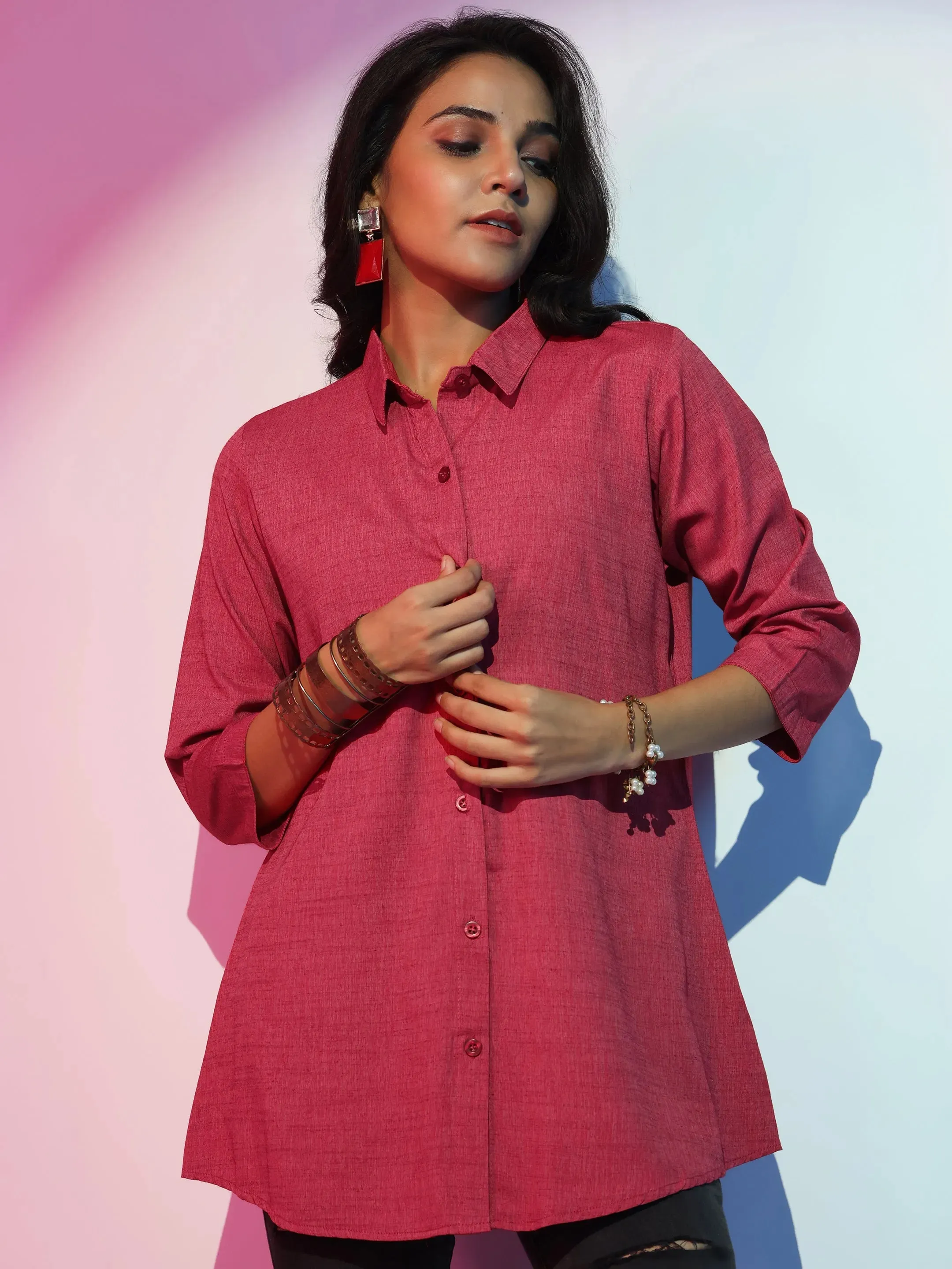 Coral Solid Rayon Straight Tunic