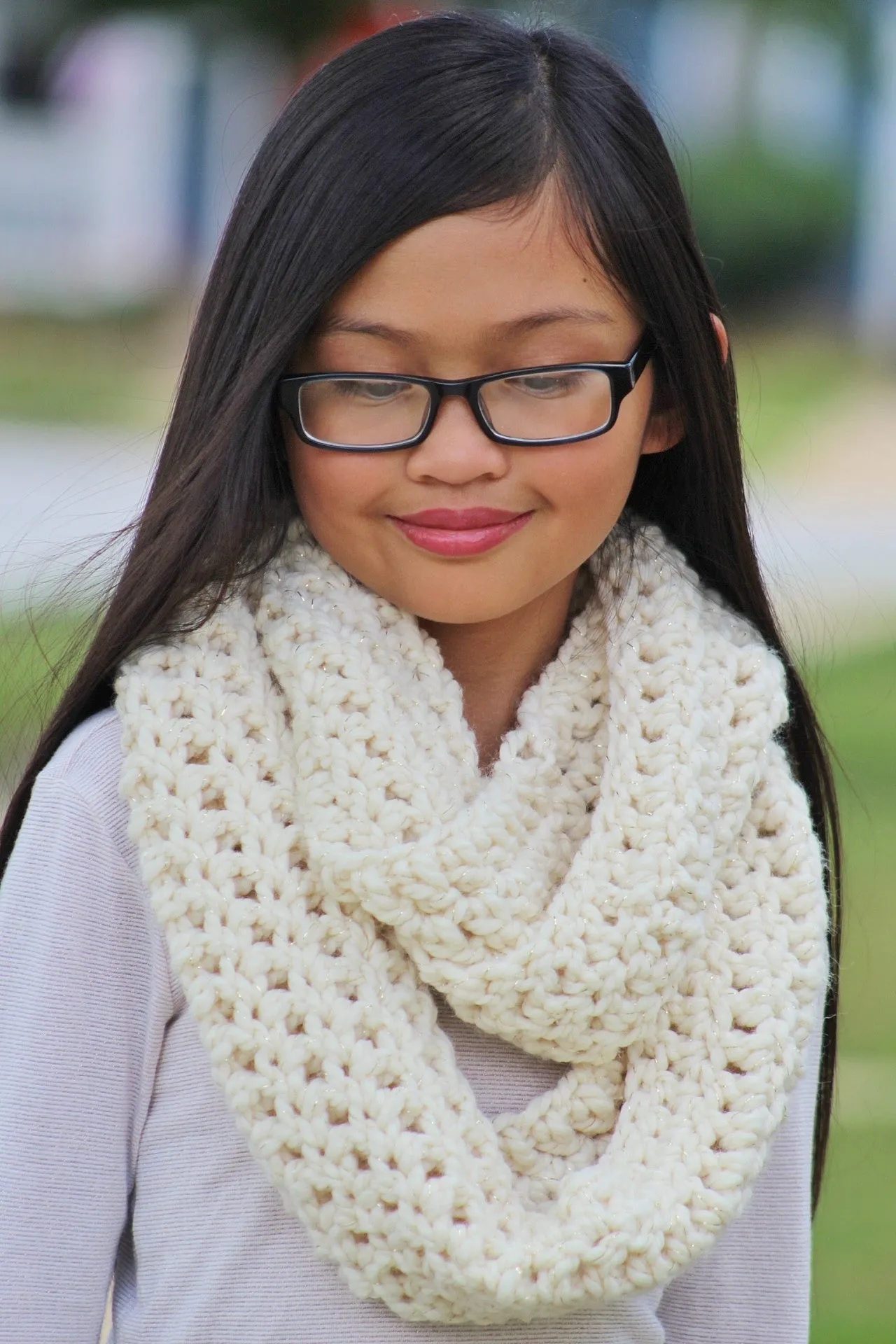 Cream sparkle infinity cowl winter scarf