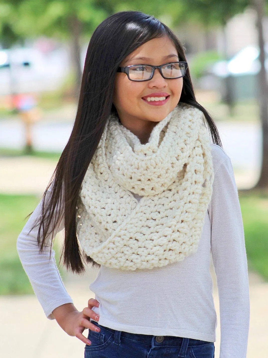 Cream sparkle infinity cowl winter scarf