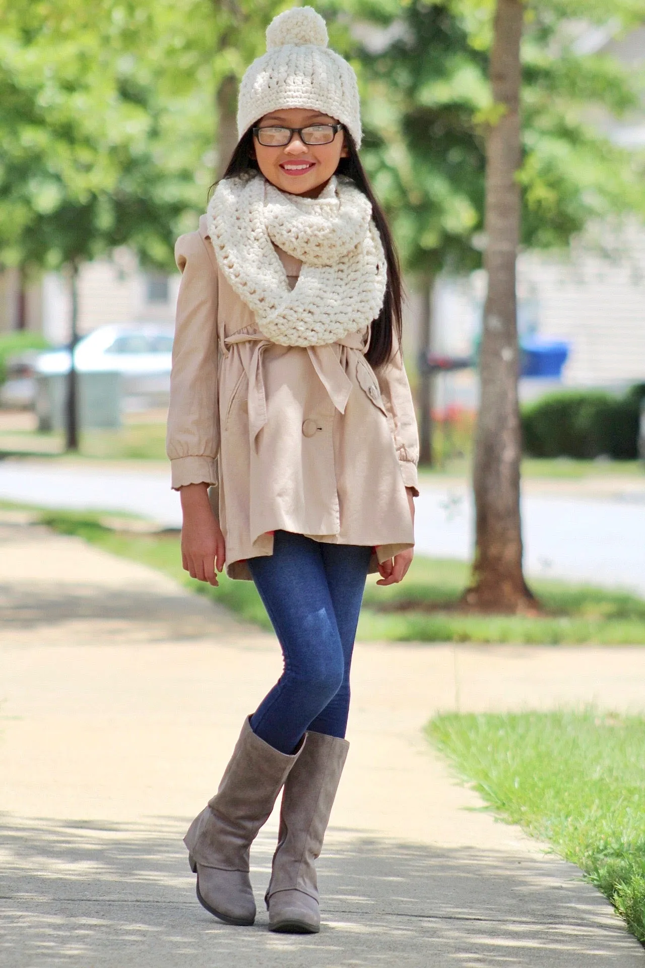 Cream sparkle infinity cowl winter scarf