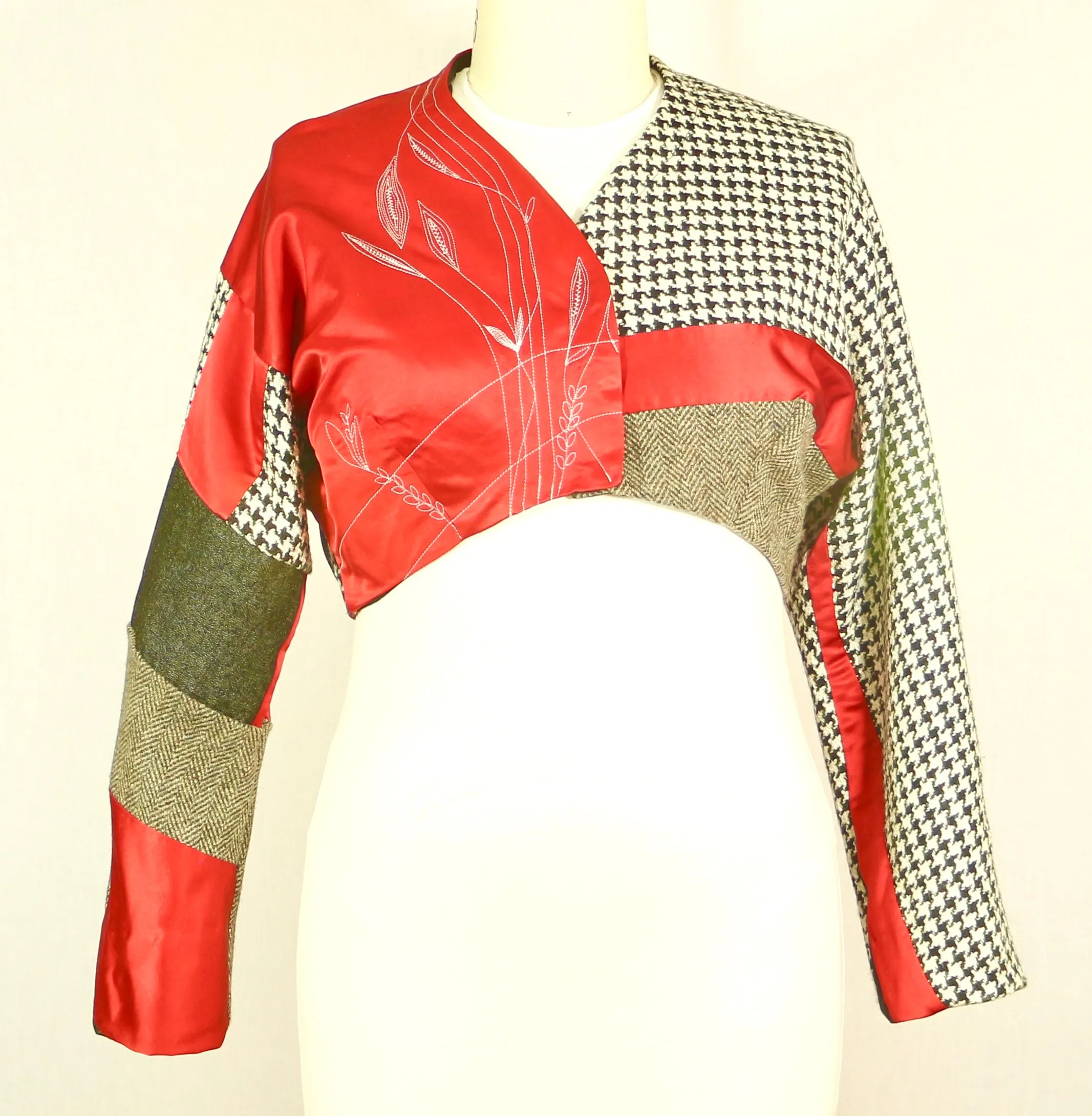 Crop Silk and Wool Jacket with Embroidery