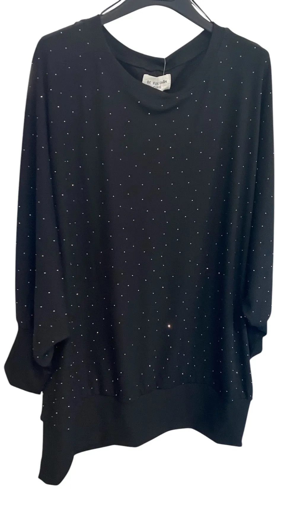 Curve Collection Black Round Neck Sparkle Tunic Style Top