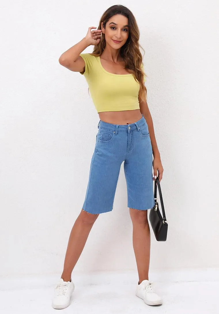 Denim Bermuda shorts length jeans in stretch