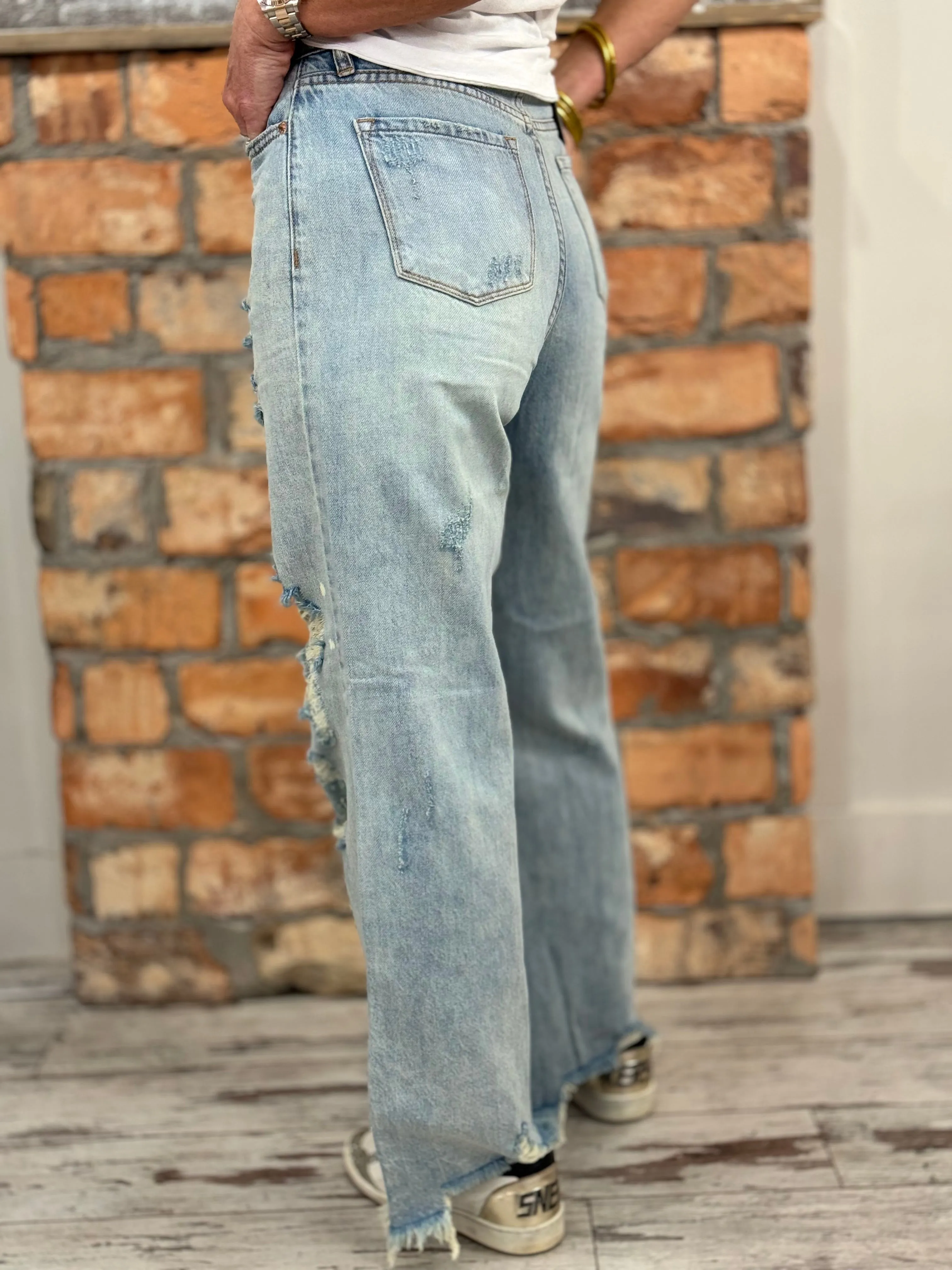 Distressed Asymmetric Hem Straight Leg Jeans