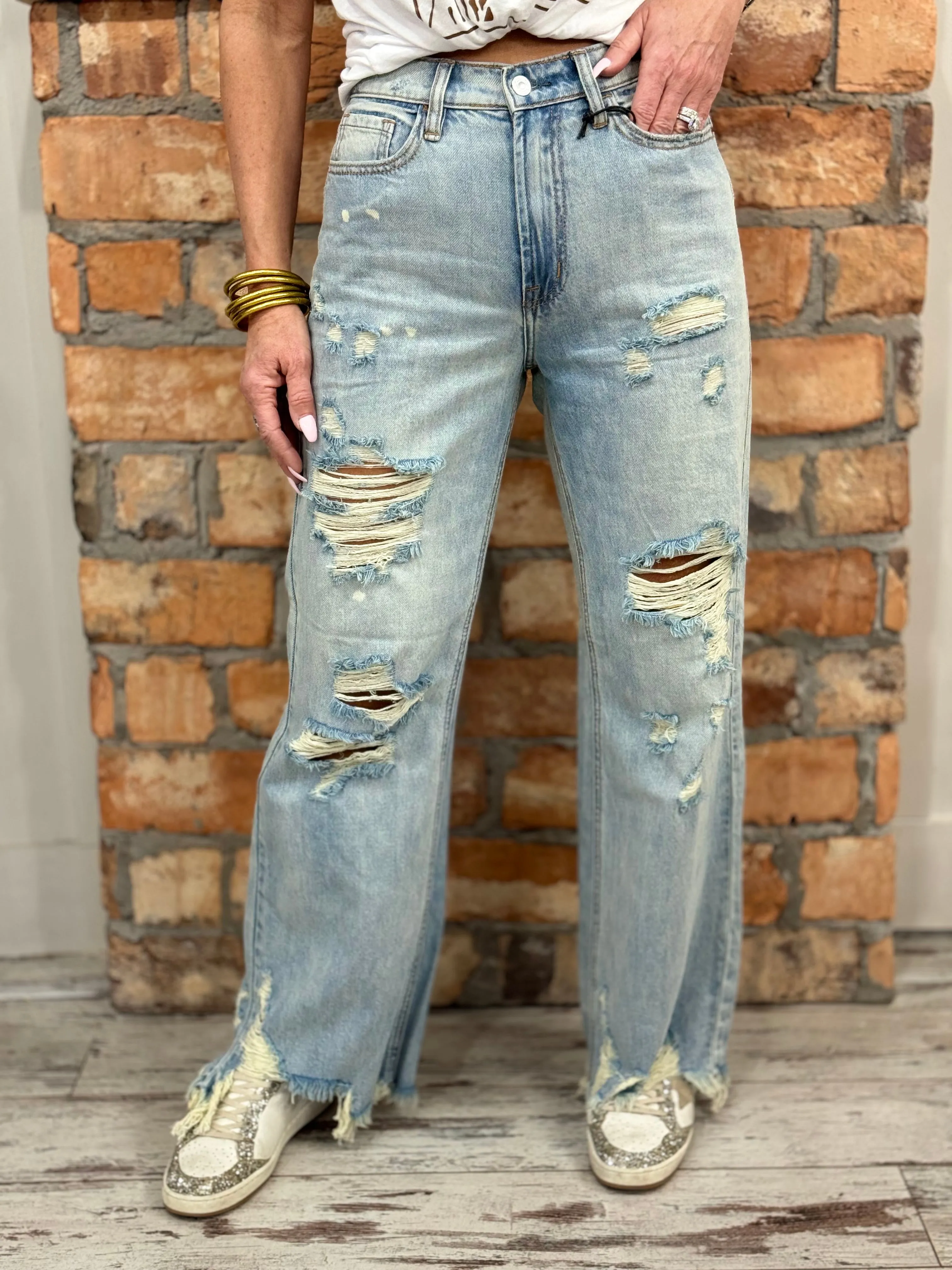 Distressed Asymmetric Hem Straight Leg Jeans