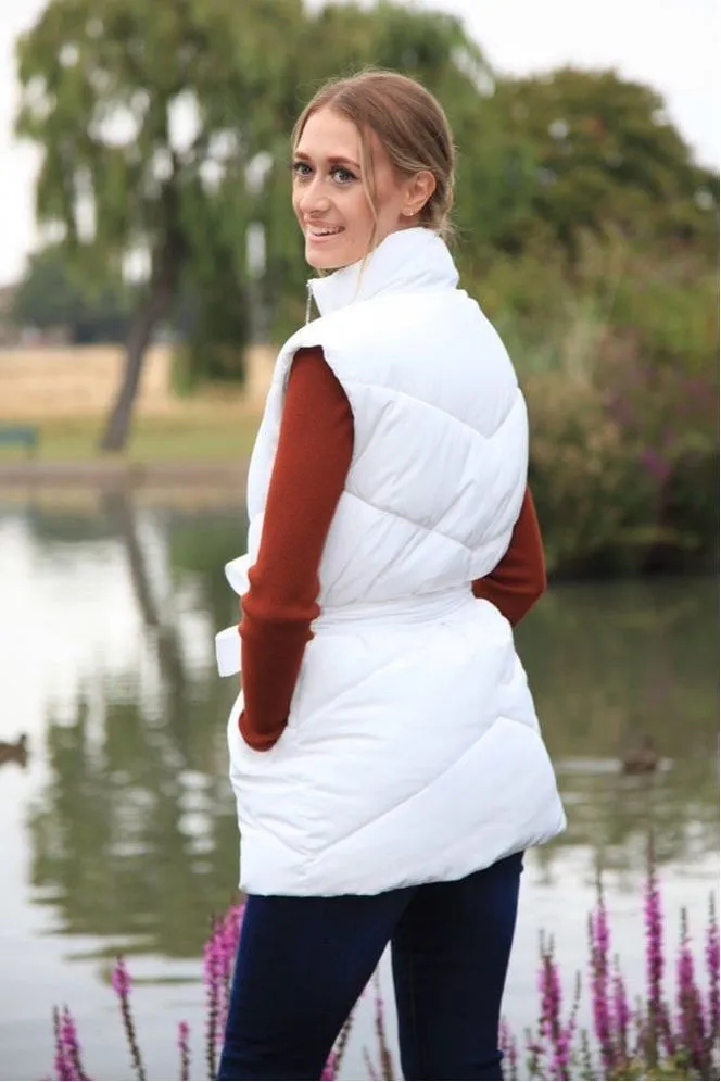 Double Second White Belted Gilet Puffer