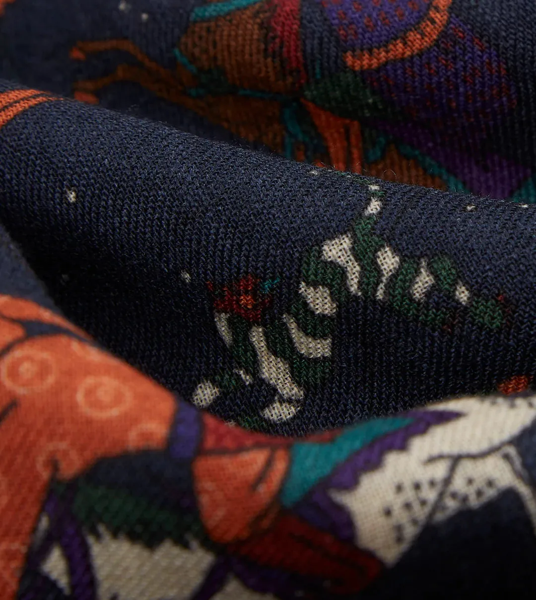 Drake's Mughal Rider and Stars Print Wool Scarf / Navy