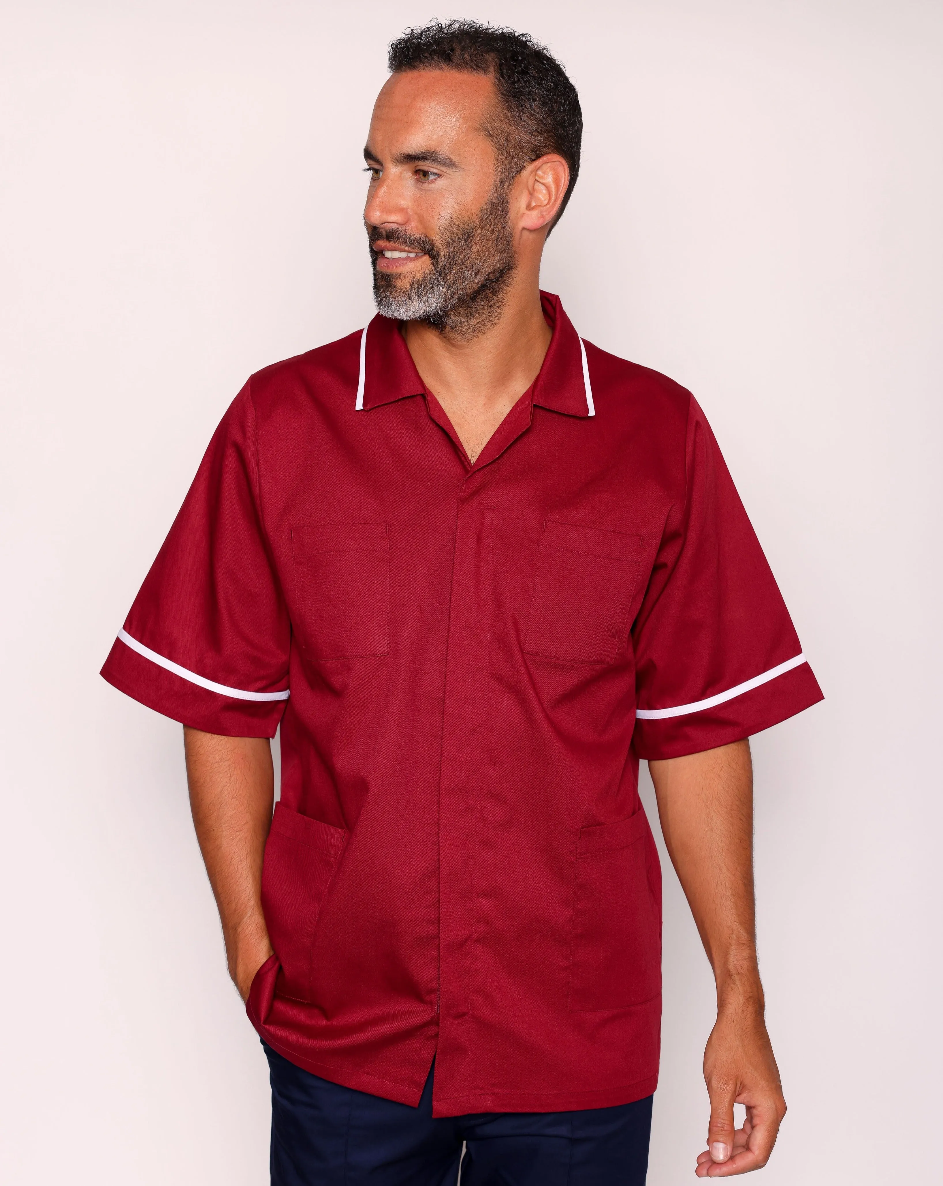 Drayford Men's Classic Healthcare Tunic - Maroon / White