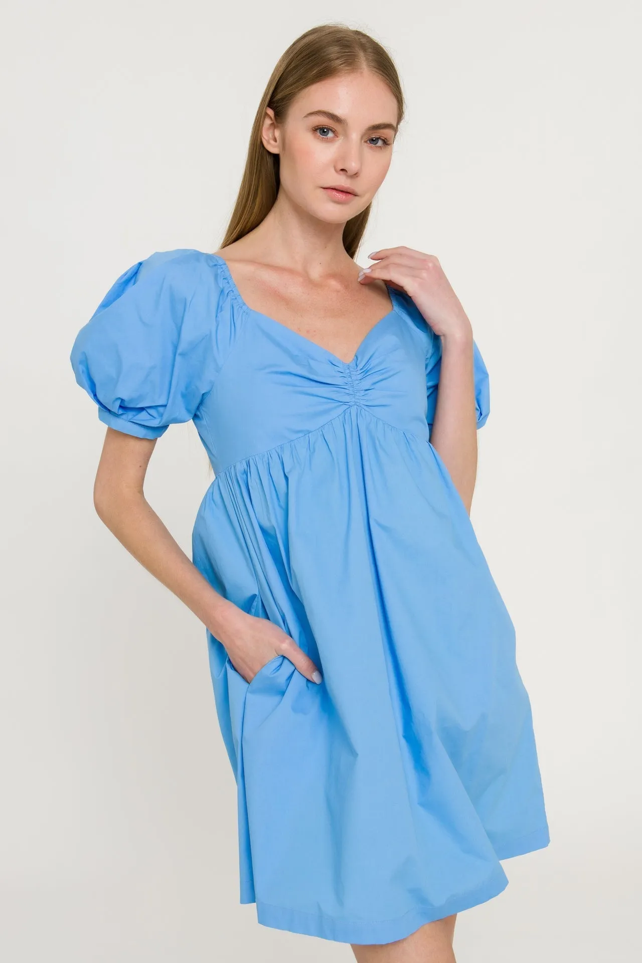 English Factory - Puff Sleeve V-Neck Babydoll Dress