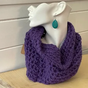 Extra Warm Hand Crocheted Purple Cowl Scarf 11" Wool Acrylic Blend Unisex Men's Women's Knit Accessory