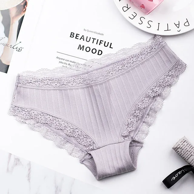 Famous Brand Women's Cotton Panties Female Lace Edge Breathable Underwear